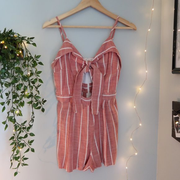 Ten Sixty Sherman Striped Pink V Neck Bow Romper - Picture 5 of 8